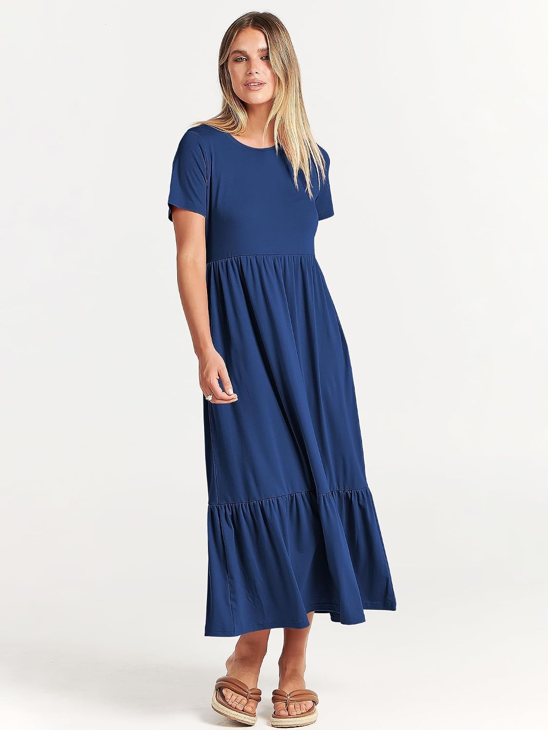 image:imageANRABESS Womens 2026 Summer Casual Short Sleeve Maxi Dress with PocketsBlue