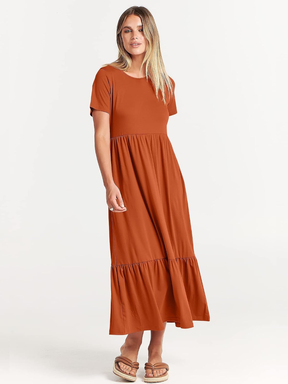 image:imageANRABESS Womens 2026 Summer Casual Short Sleeve Maxi Dress with PocketsBrick Red