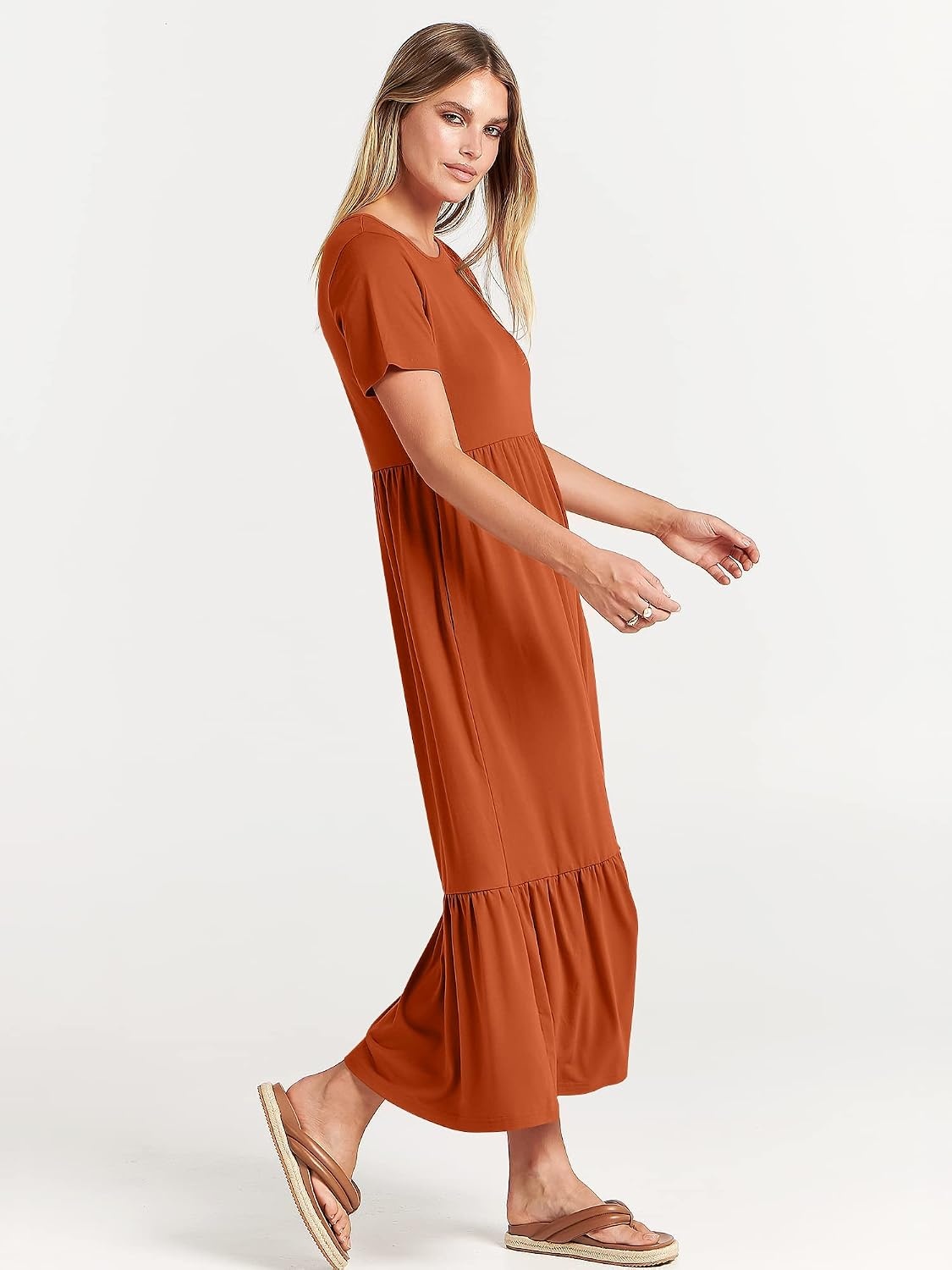 image:imageANRABESS Womens 2026 Summer Casual Short Sleeve Maxi Dress with PocketsBrick Red