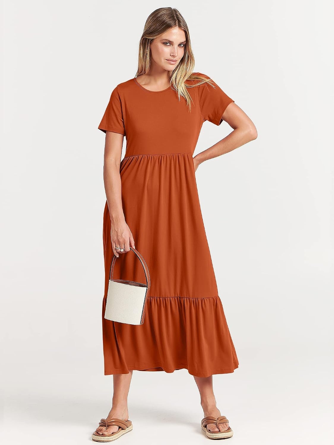 image:imageANRABESS Womens 2026 Summer Casual Short Sleeve Maxi Dress with PocketsBrick Red