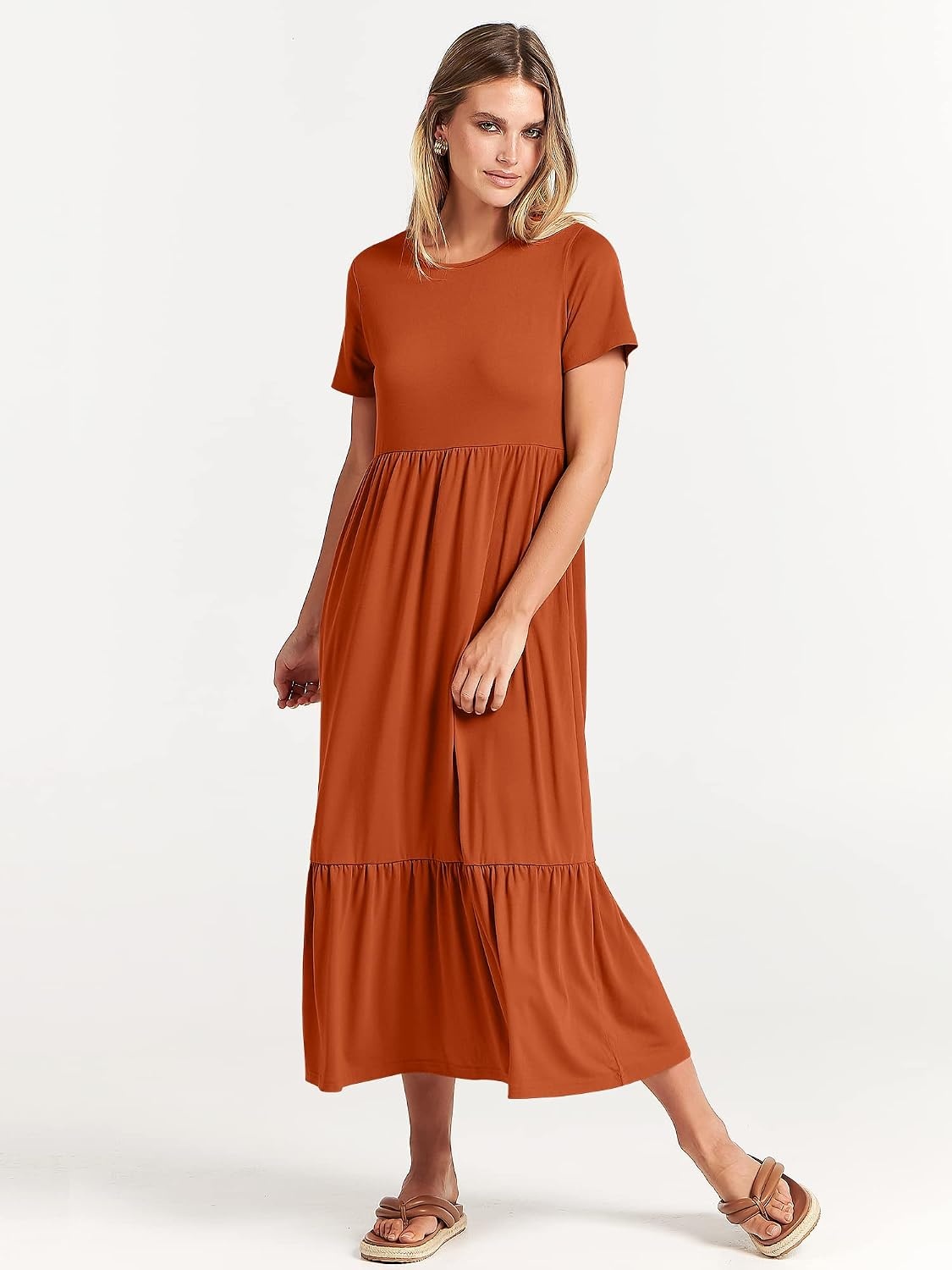 image:imageANRABESS Womens 2026 Summer Casual Short Sleeve Maxi Dress with PocketsBrick Red
