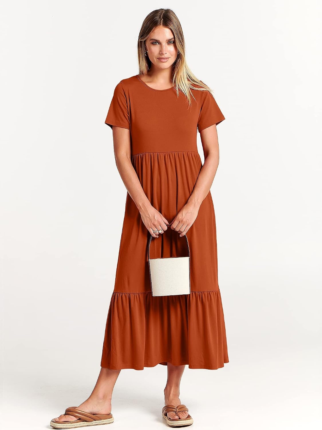 image:imageANRABESS Womens 2026 Summer Casual Short Sleeve Maxi Dress with PocketsBrick Red