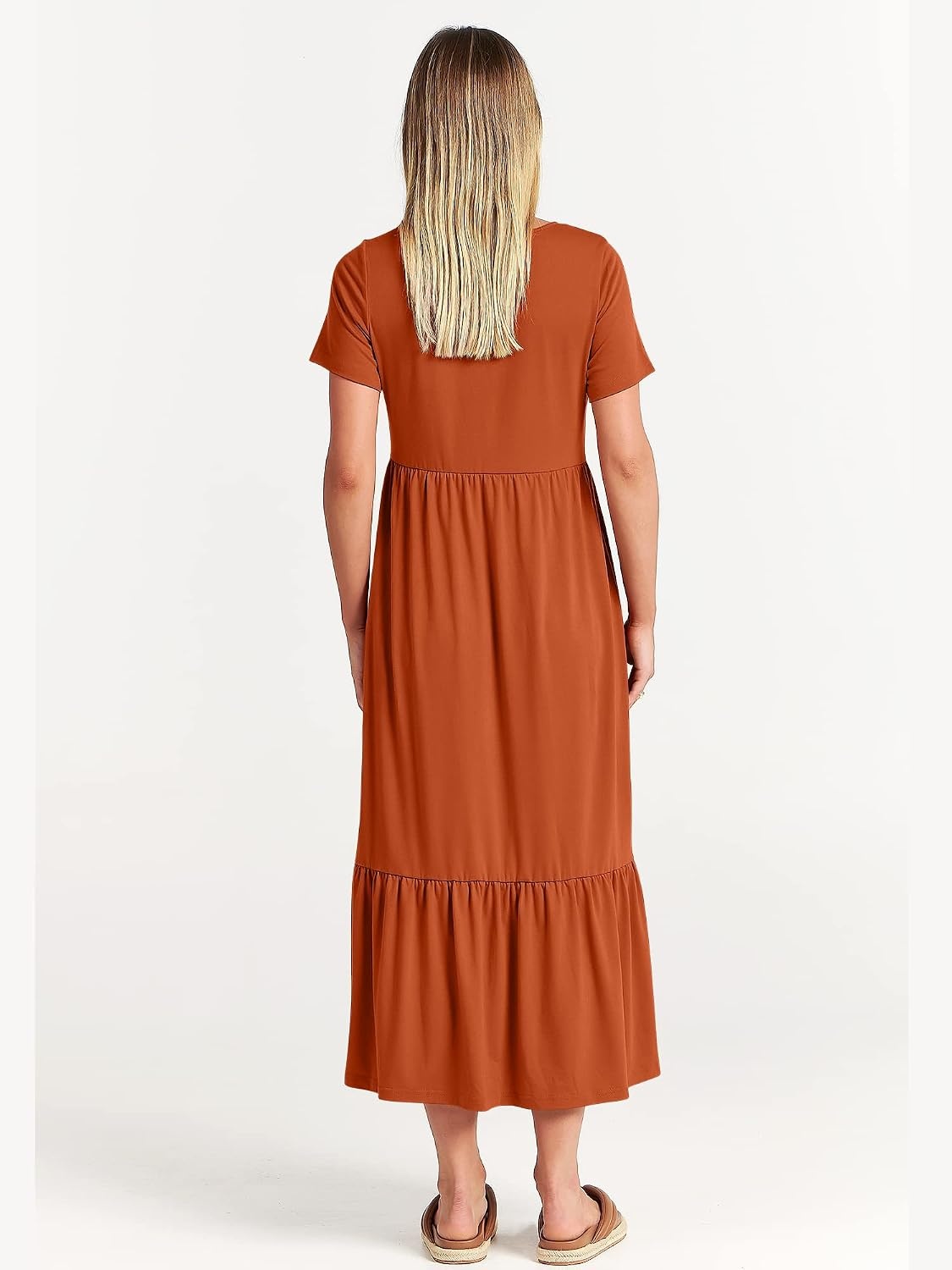 image:imageANRABESS Womens 2026 Summer Casual Short Sleeve Maxi Dress with PocketsBrick Red