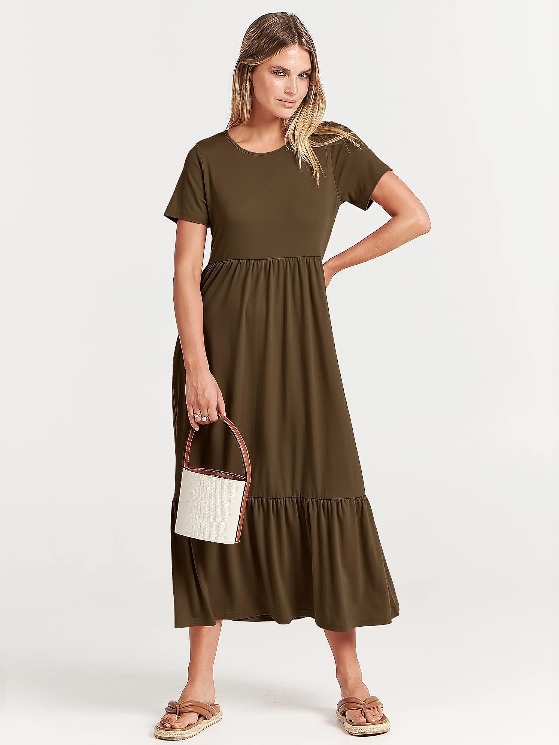 image:imageANRABESS Womens 2026 Summer Casual Short Sleeve Maxi Dress with PocketsCoffee