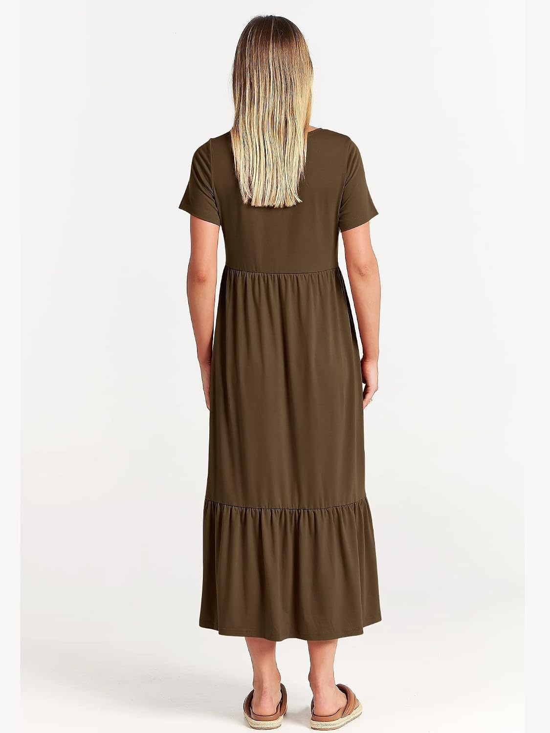 image:imageANRABESS Womens 2026 Summer Casual Short Sleeve Maxi Dress with PocketsCoffee