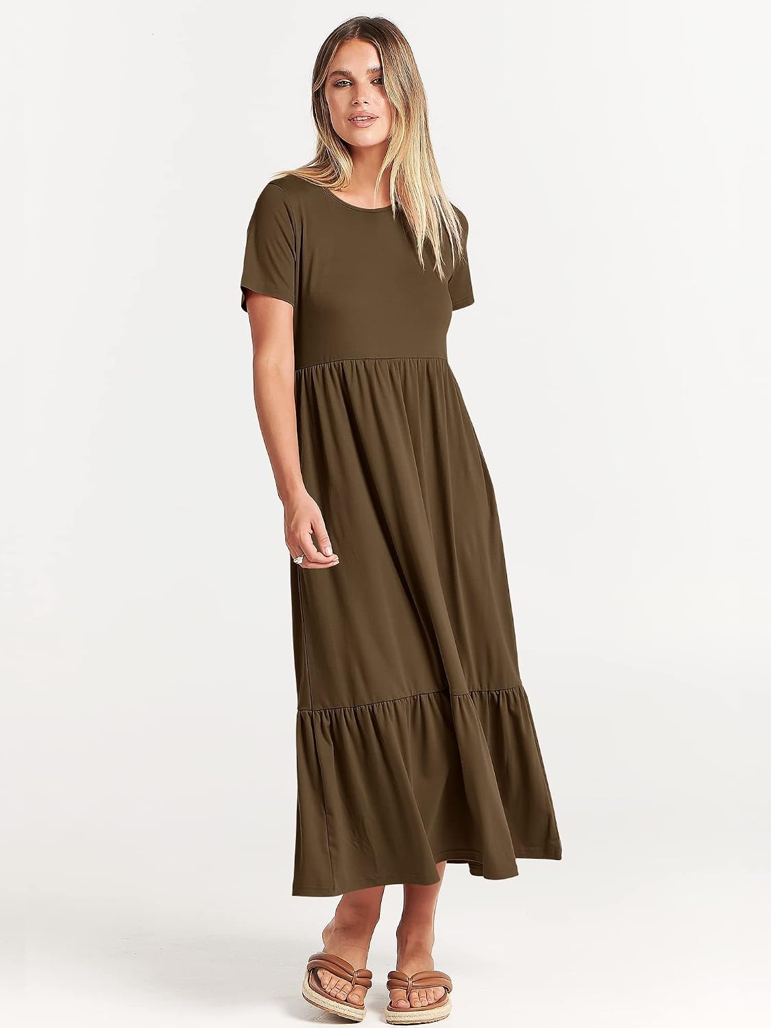 image:imageANRABESS Womens 2026 Summer Casual Short Sleeve Maxi Dress with PocketsCoffee