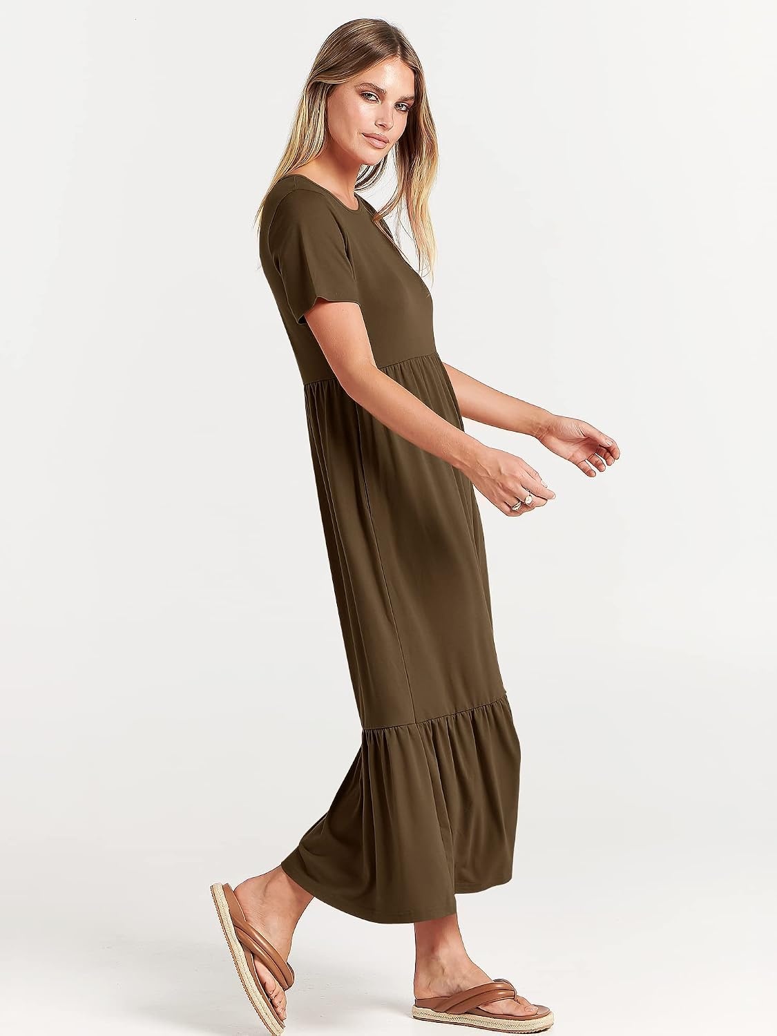 image:imageANRABESS Womens 2026 Summer Casual Short Sleeve Maxi Dress with PocketsCoffee