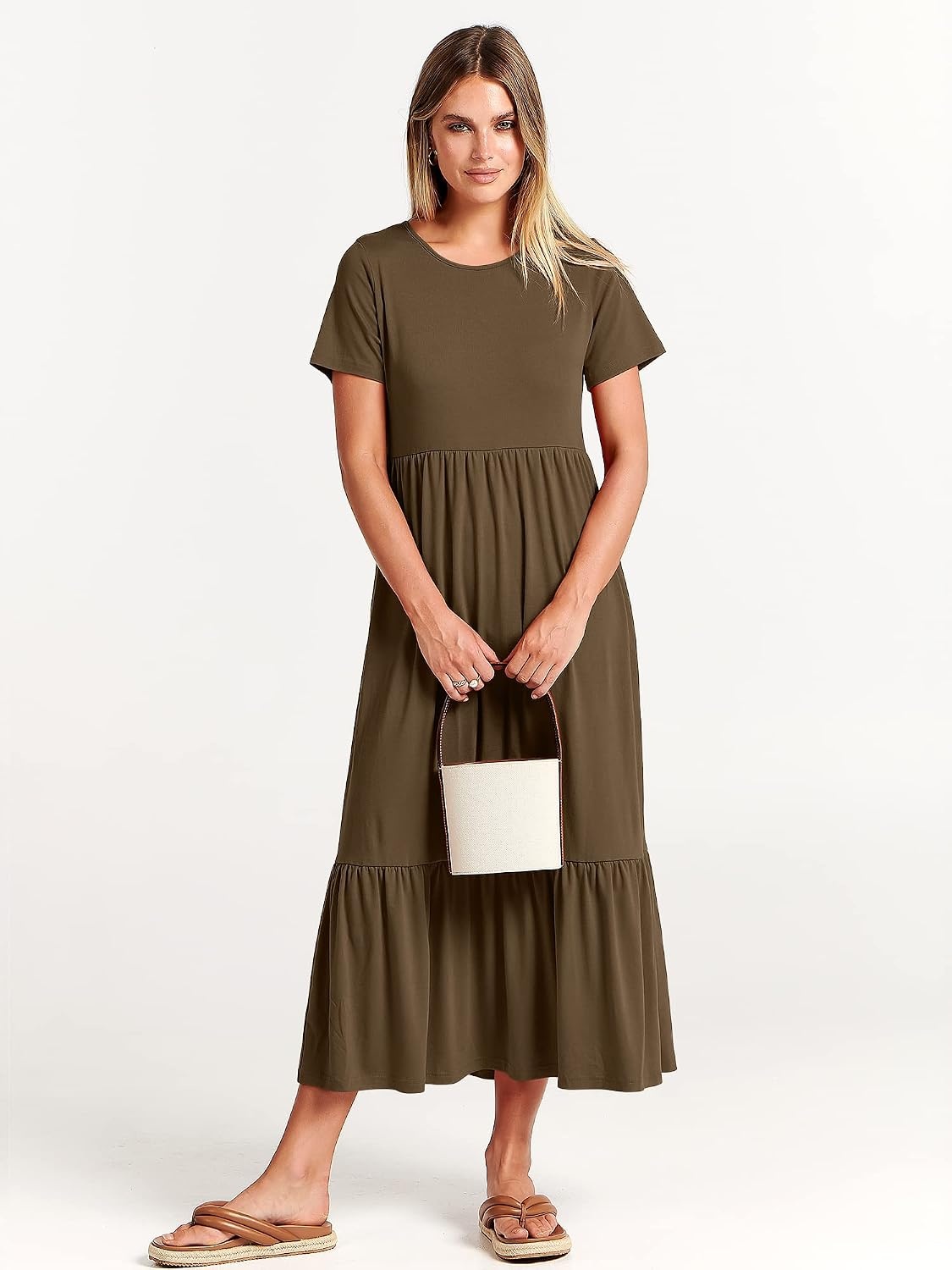 image:imageANRABESS Womens 2026 Summer Casual Short Sleeve Maxi Dress with PocketsCoffee