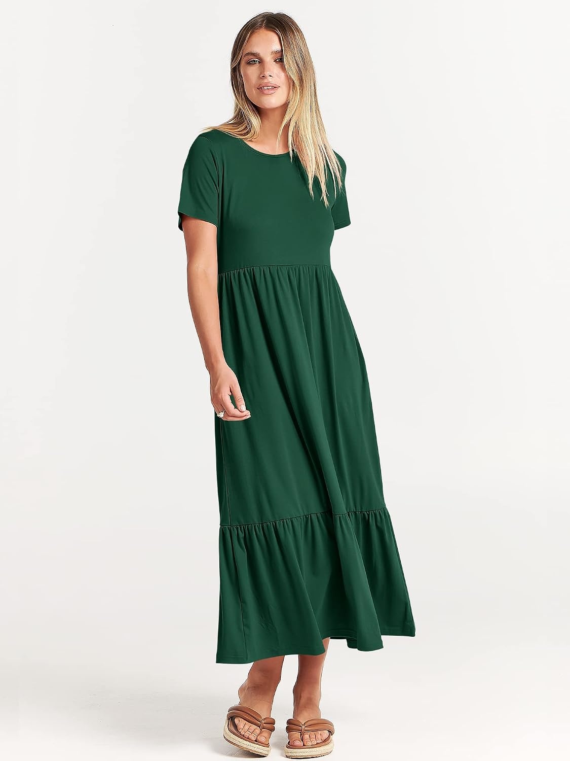 image:imageANRABESS Womens 2026 Summer Casual Short Sleeve Maxi Dress with PocketsDeep Green
