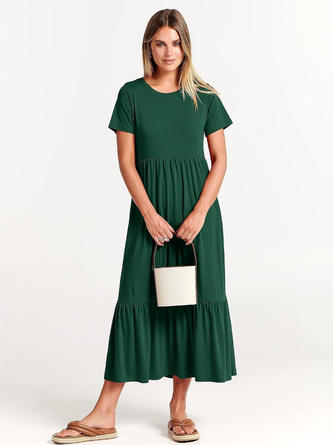image:imageANRABESS Womens 2026 Summer Casual Short Sleeve Maxi Dress with PocketsDeep Green