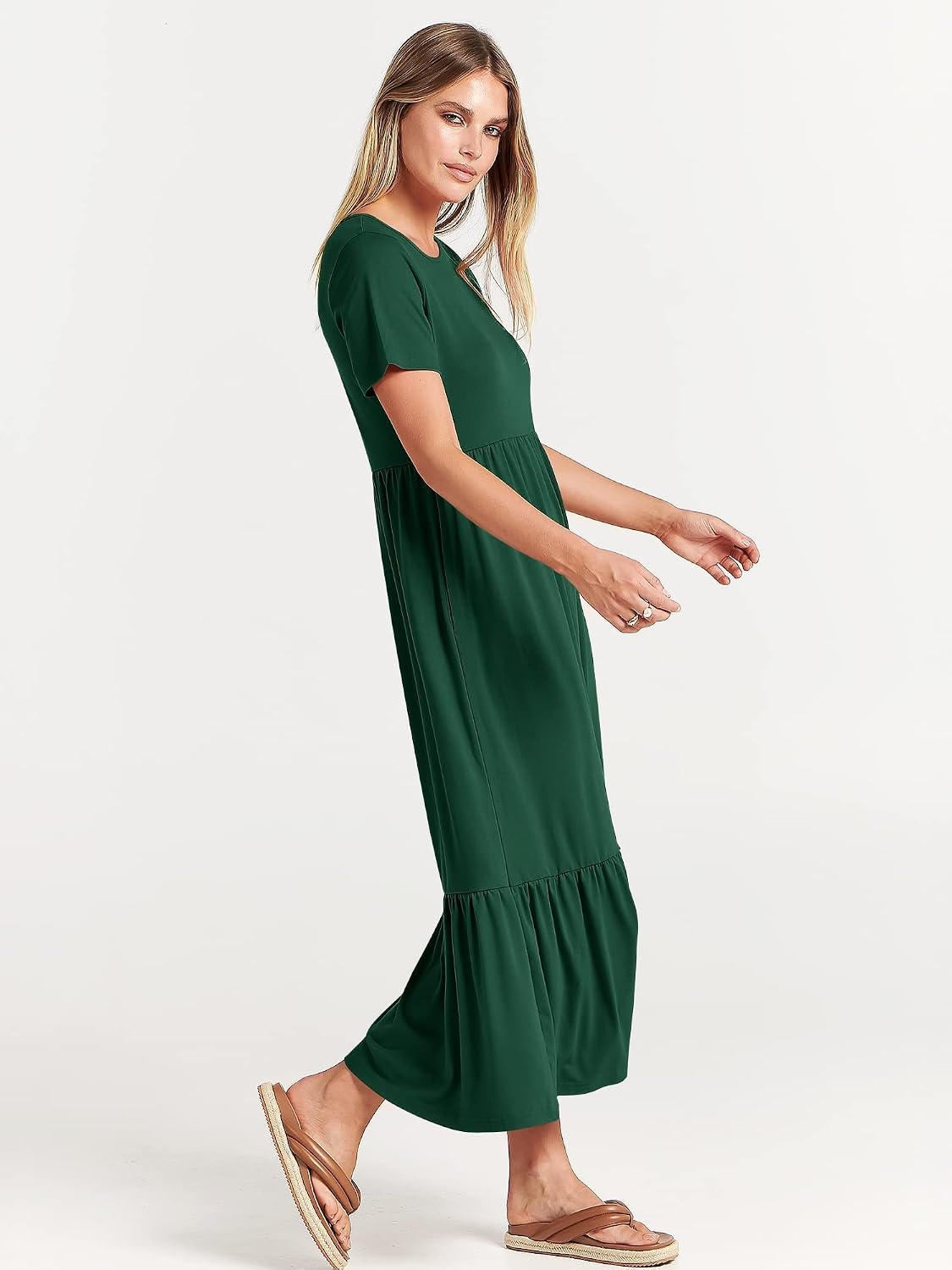 image:imageANRABESS Womens 2026 Summer Casual Short Sleeve Maxi Dress with PocketsDeep Green