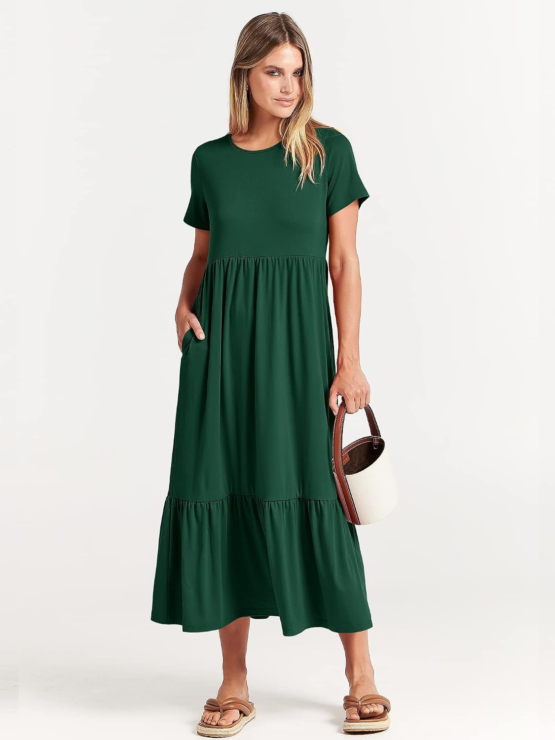 image:imageANRABESS Womens 2026 Summer Casual Short Sleeve Maxi Dress with PocketsDeep Green