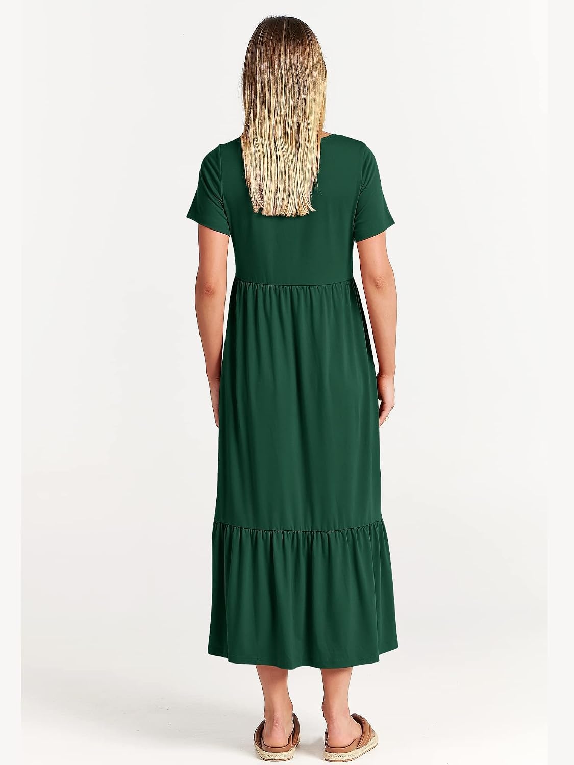 image:imageANRABESS Womens 2026 Summer Casual Short Sleeve Maxi Dress with PocketsDeep Green