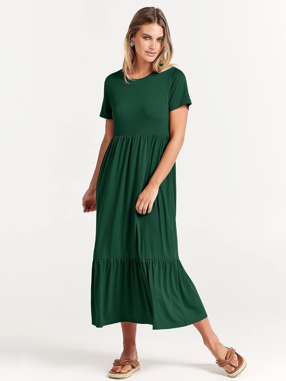 image:imageANRABESS Womens 2026 Summer Casual Short Sleeve Maxi Dress with PocketsDeep Green