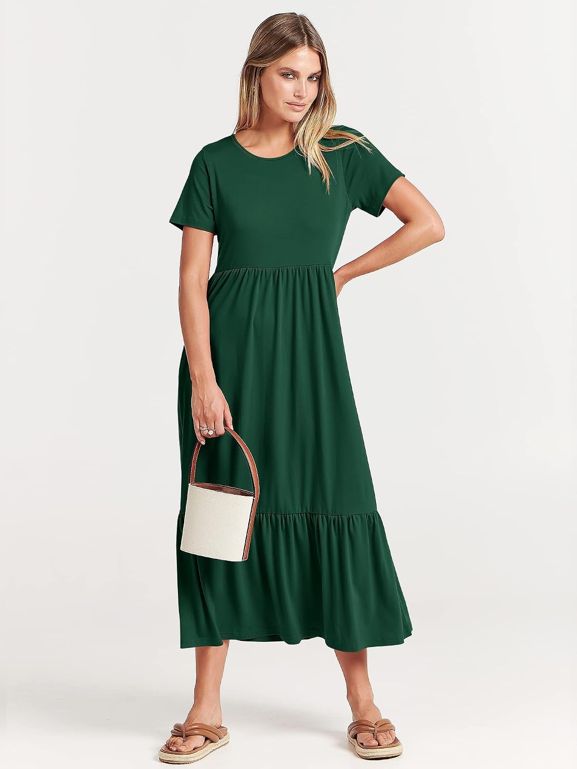 image:imageANRABESS Womens 2026 Summer Casual Short Sleeve Maxi Dress with PocketsDeep Green
