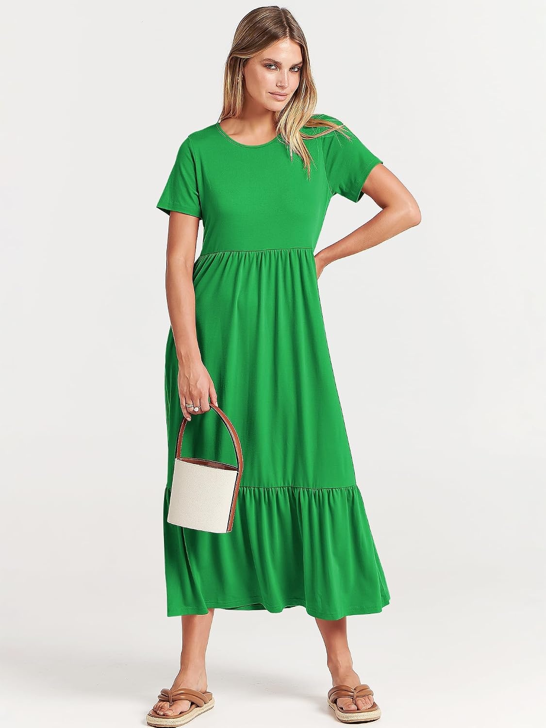 image:imageANRABESS Womens 2026 Summer Casual Short Sleeve Maxi Dress with PocketsForest