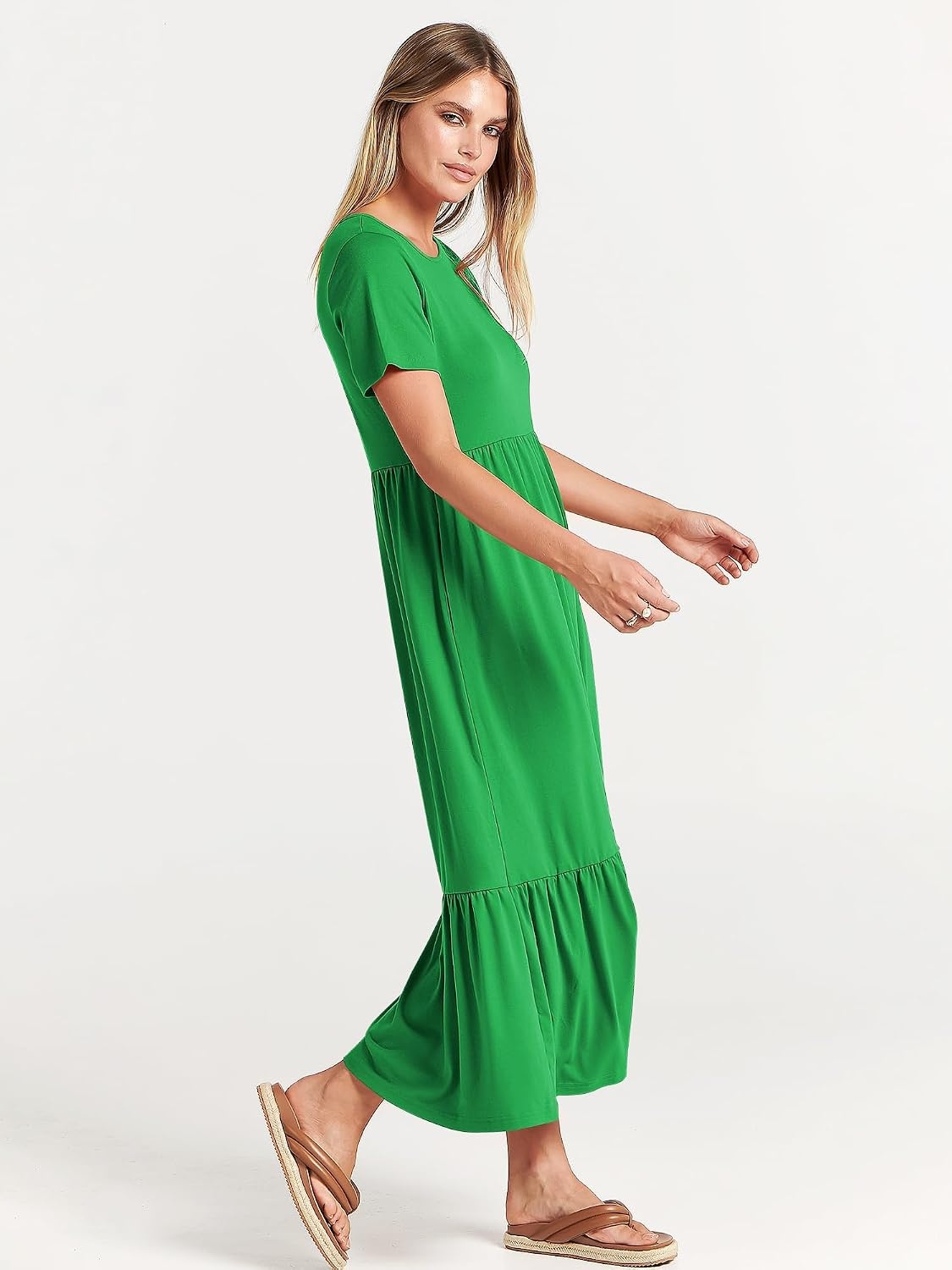 image:imageANRABESS Womens 2026 Summer Casual Short Sleeve Maxi Dress with PocketsForest