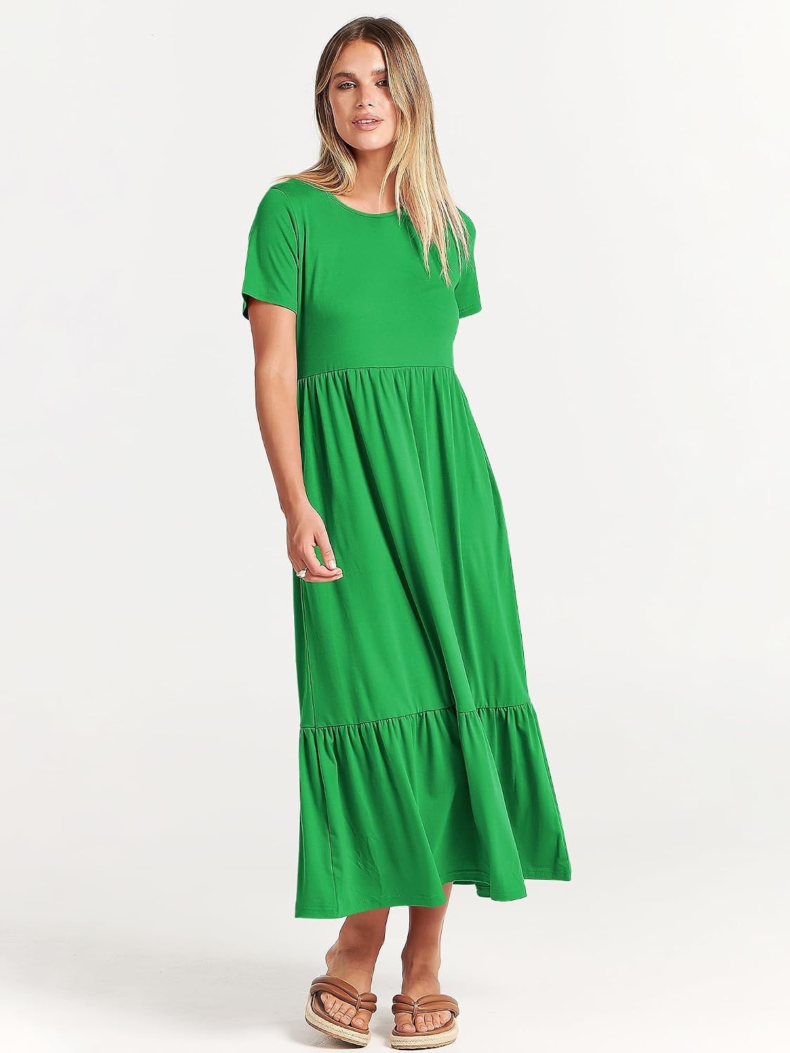 image:imageANRABESS Womens 2026 Summer Casual Short Sleeve Maxi Dress with PocketsForest