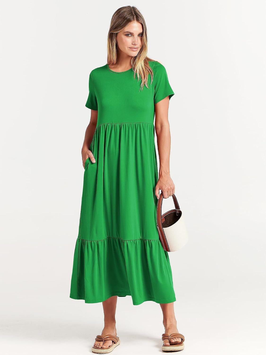 image:imageANRABESS Womens 2026 Summer Casual Short Sleeve Maxi Dress with PocketsForest