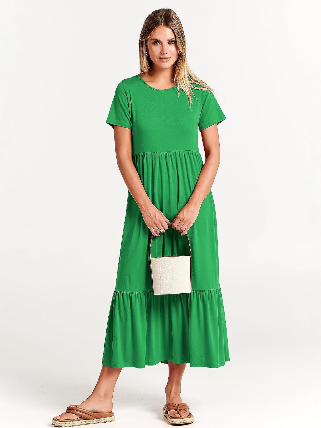 image:imageANRABESS Womens 2026 Summer Casual Short Sleeve Maxi Dress with PocketsForest