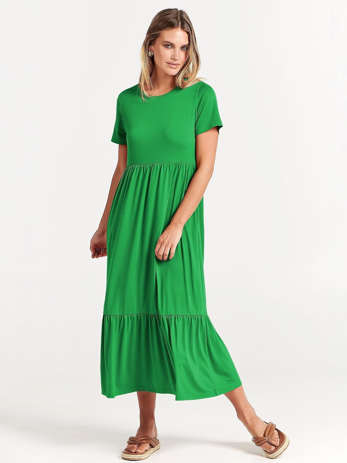 image:imageANRABESS Womens 2026 Summer Casual Short Sleeve Maxi Dress with PocketsForest