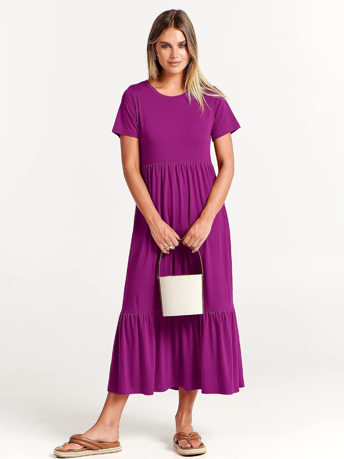 image:imageANRABESS Womens 2026 Summer Casual Short Sleeve Maxi Dress with PocketsFuchsia