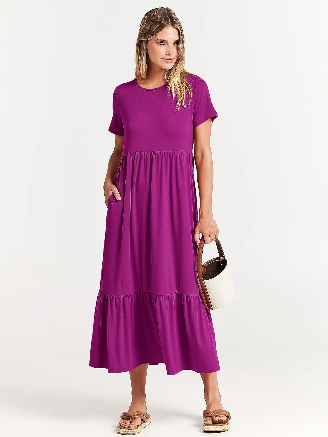 image:imageANRABESS Womens 2026 Summer Casual Short Sleeve Maxi Dress with PocketsFuchsia