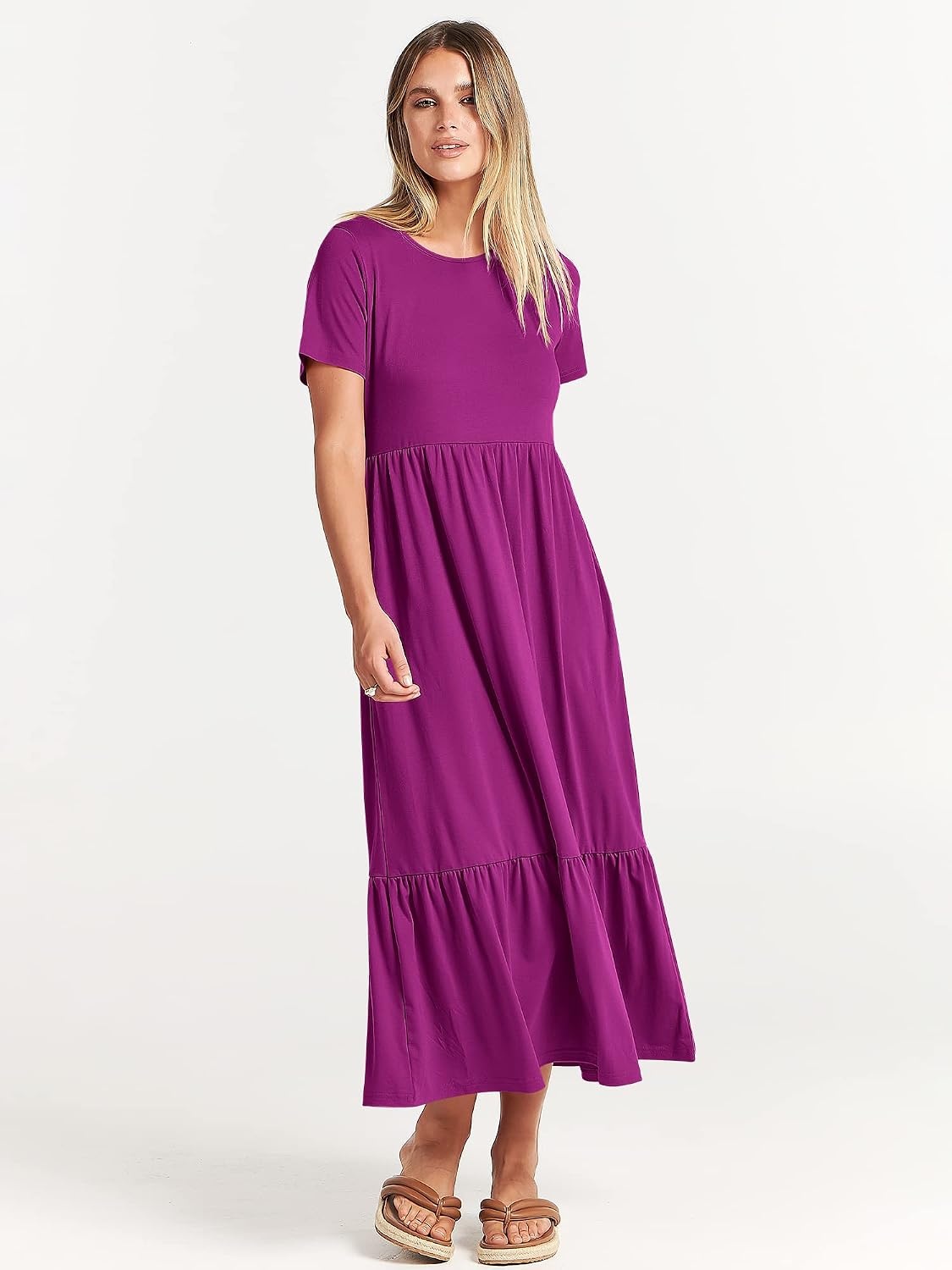image:imageANRABESS Womens 2026 Summer Casual Short Sleeve Maxi Dress with PocketsFuchsia