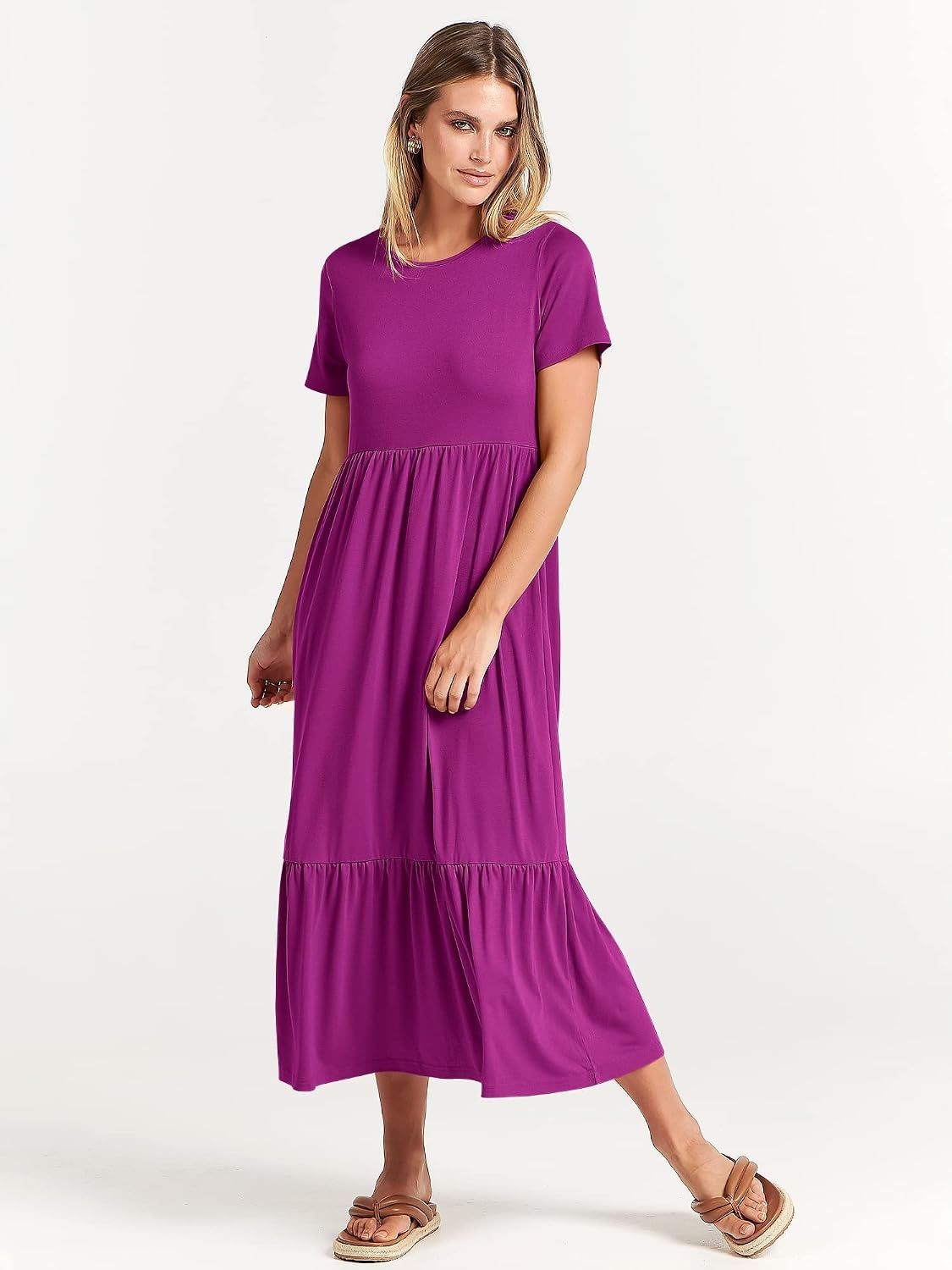 image:imageANRABESS Womens 2026 Summer Casual Short Sleeve Maxi Dress with PocketsFuchsia