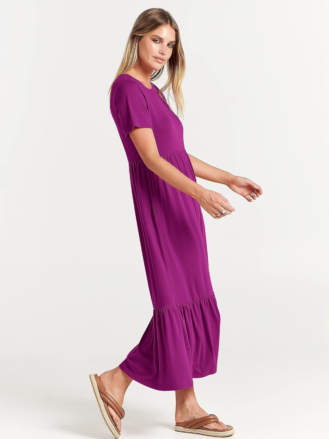 image:imageANRABESS Womens 2026 Summer Casual Short Sleeve Maxi Dress with PocketsFuchsia