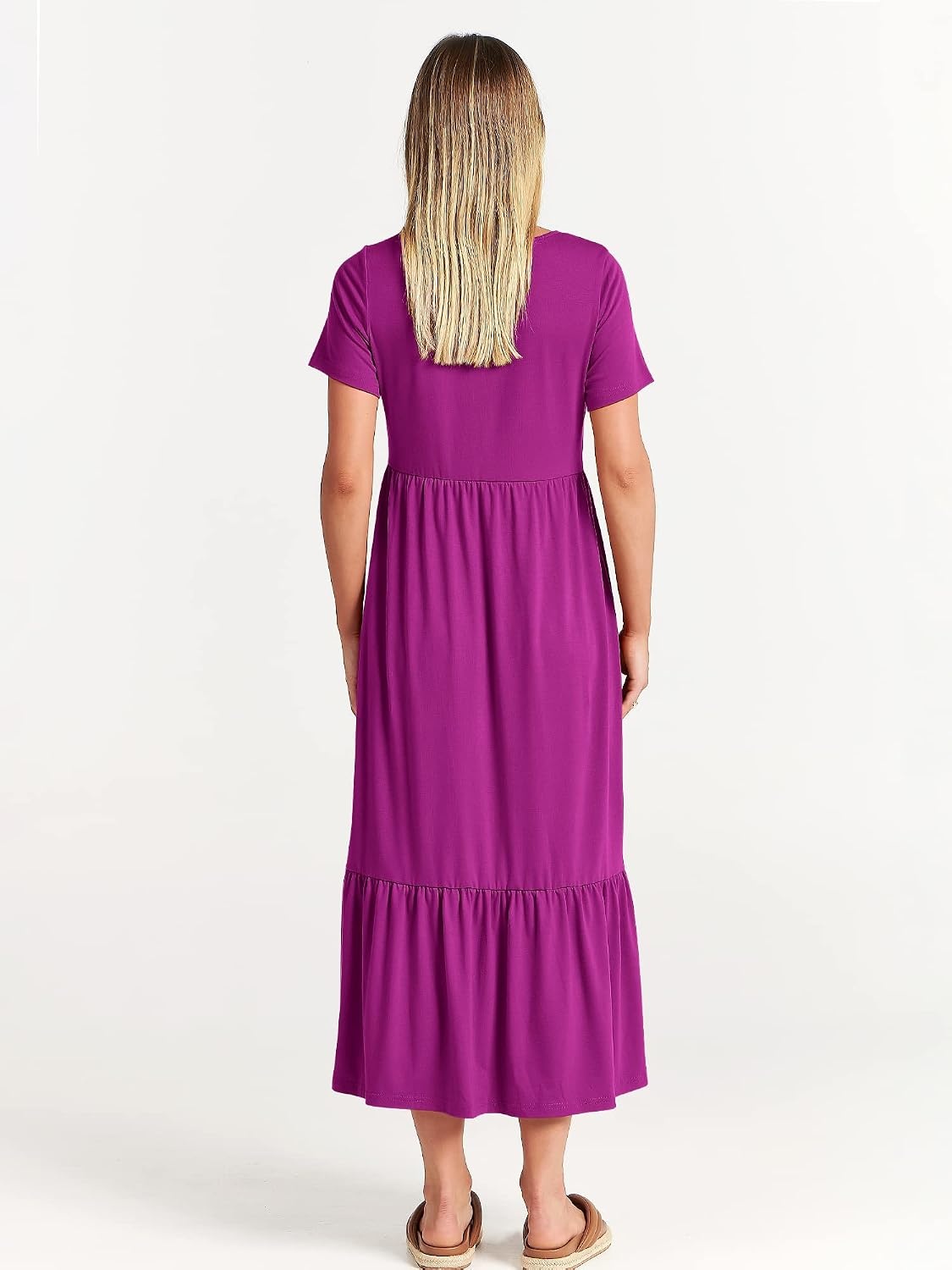 image:imageANRABESS Womens 2026 Summer Casual Short Sleeve Maxi Dress with PocketsFuchsia