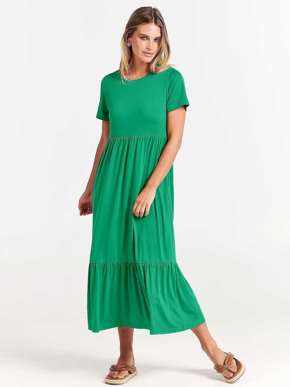 image:imageANRABESS Womens 2026 Summer Casual Short Sleeve Maxi Dress with PocketsGrass
