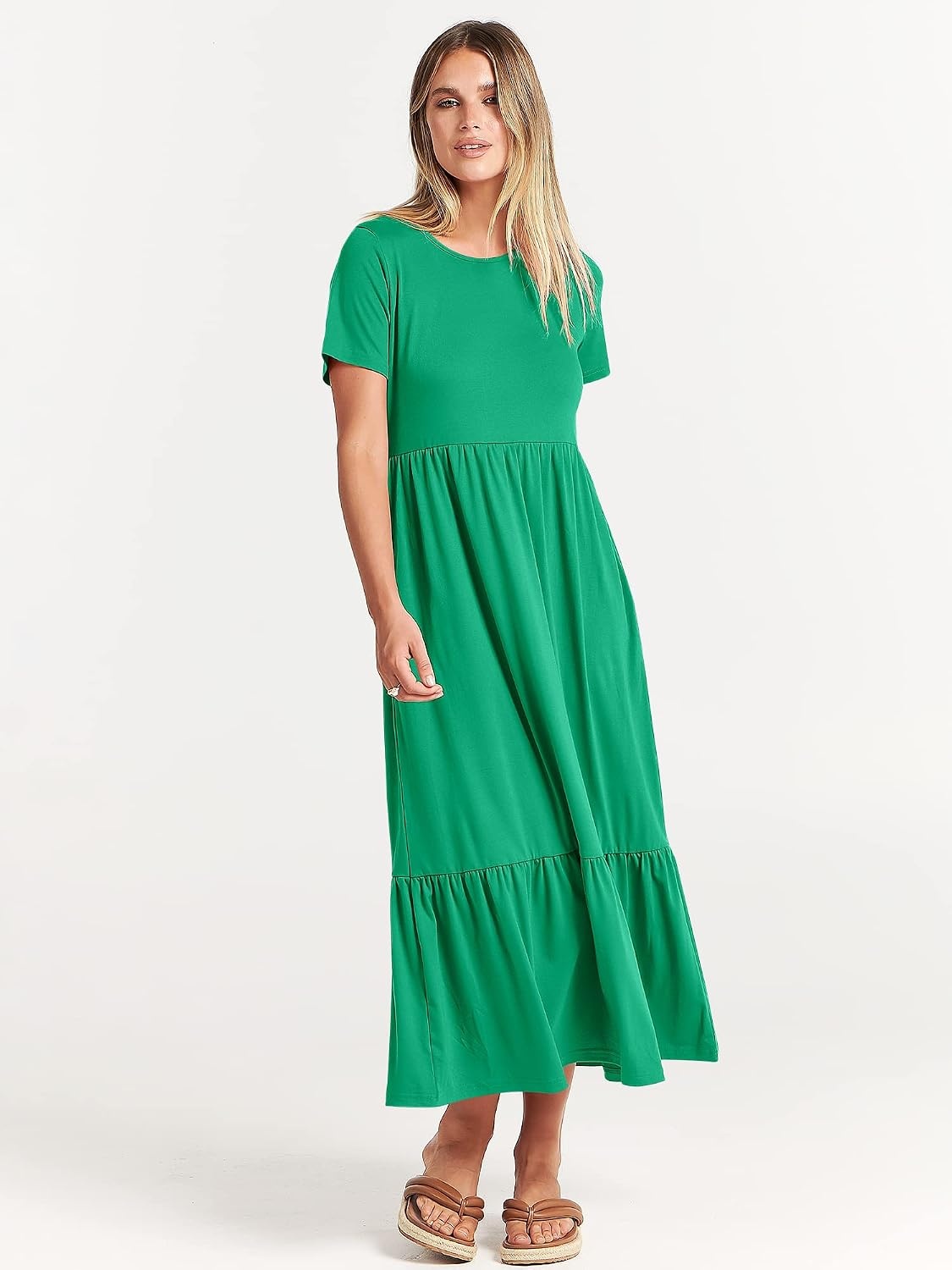 image:imageANRABESS Womens 2026 Summer Casual Short Sleeve Maxi Dress with PocketsGrass