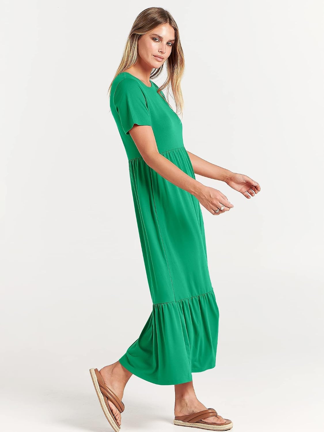 image:imageANRABESS Womens 2026 Summer Casual Short Sleeve Maxi Dress with PocketsGrass