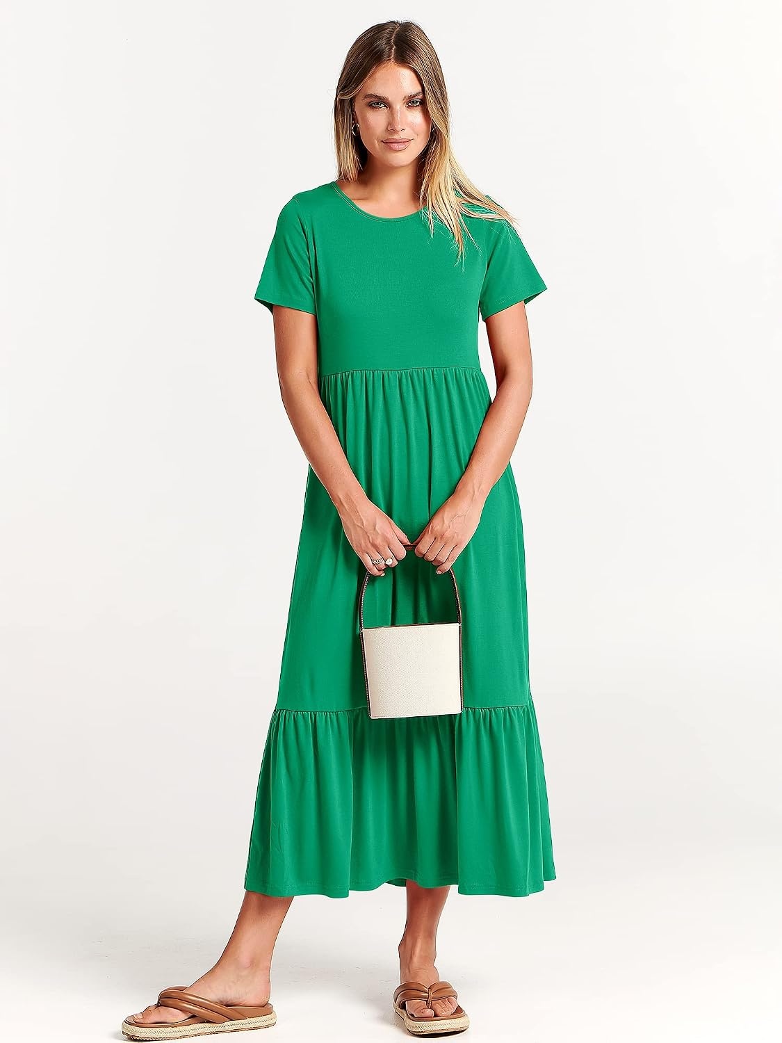 image:imageANRABESS Womens 2026 Summer Casual Short Sleeve Maxi Dress with PocketsGrass