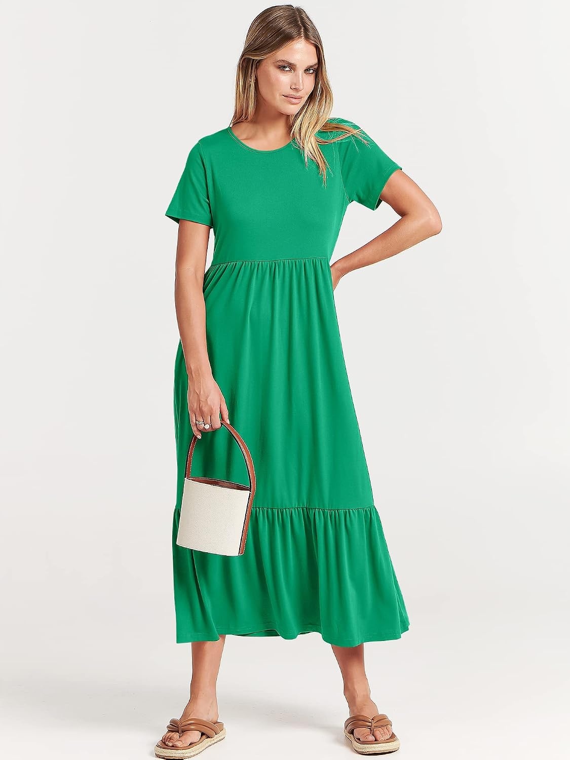 image:imageANRABESS Womens 2026 Summer Casual Short Sleeve Maxi Dress with PocketsGrass
