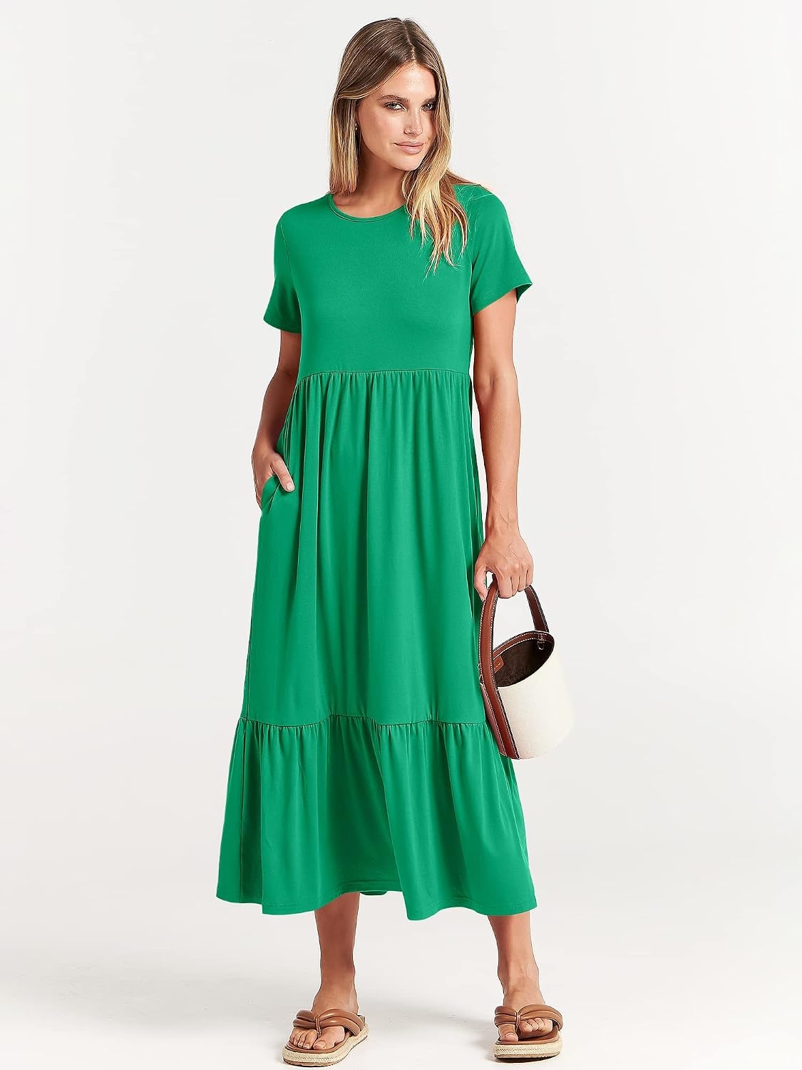 image:imageANRABESS Womens 2026 Summer Casual Short Sleeve Maxi Dress with PocketsGrass