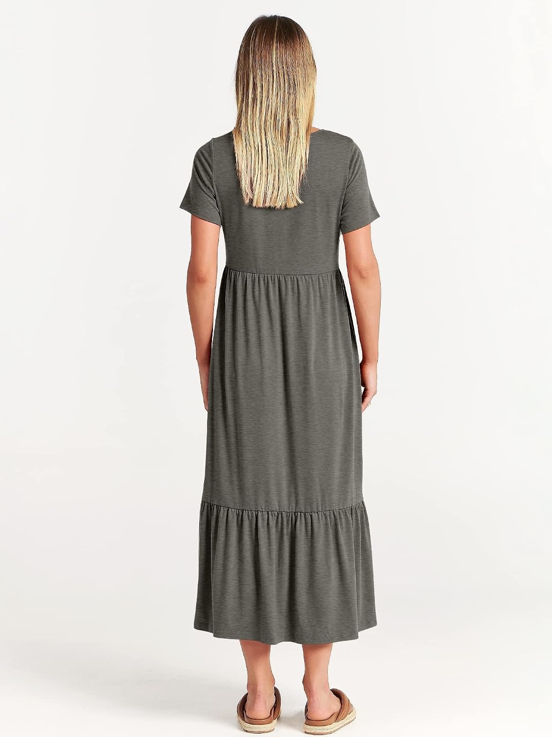 image:imageANRABESS Womens 2026 Summer Casual Short Sleeve Maxi Dress with PocketsGray