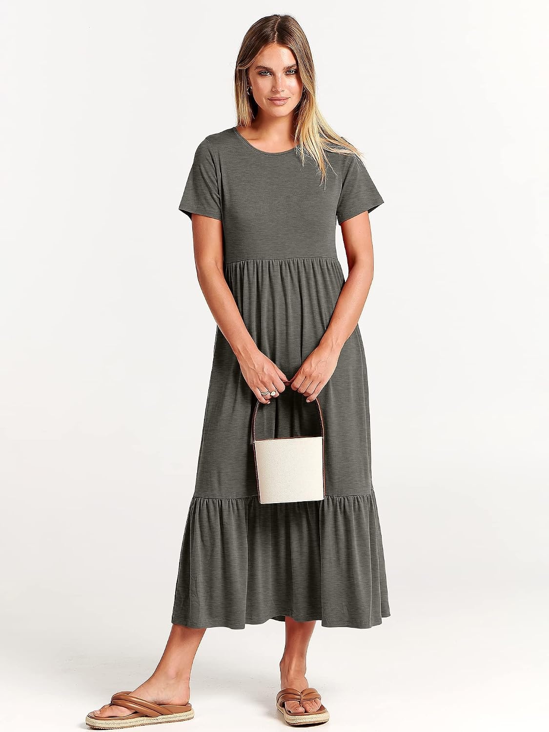 image:imageANRABESS Womens 2026 Summer Casual Short Sleeve Maxi Dress with PocketsGray