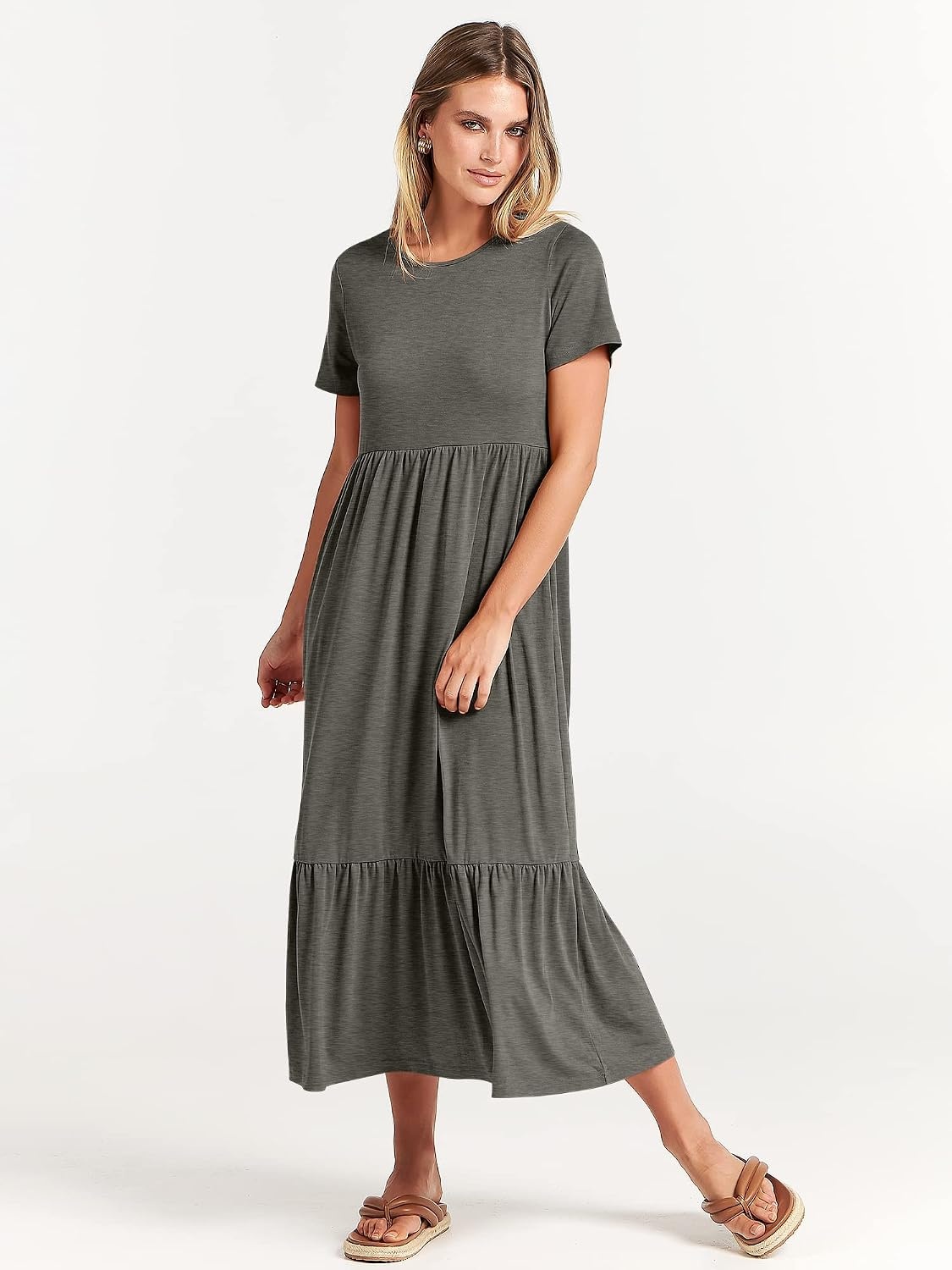 image:imageANRABESS Womens 2026 Summer Casual Short Sleeve Maxi Dress with PocketsGray