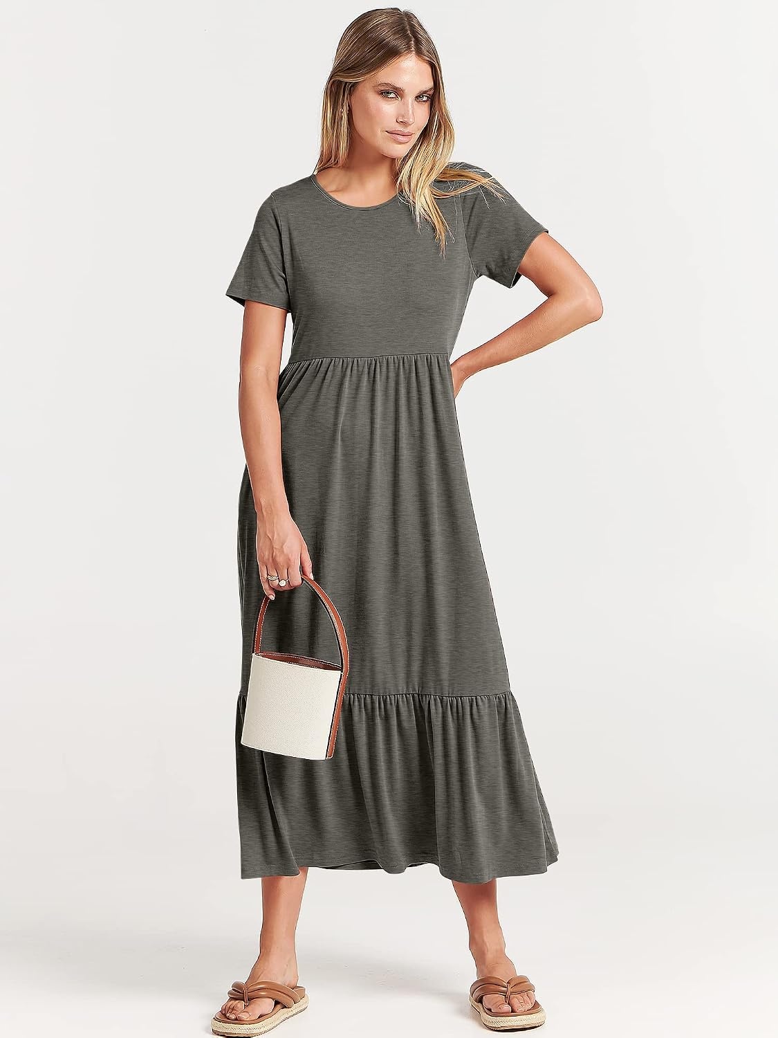 image:imageANRABESS Womens 2026 Summer Casual Short Sleeve Maxi Dress with PocketsGray