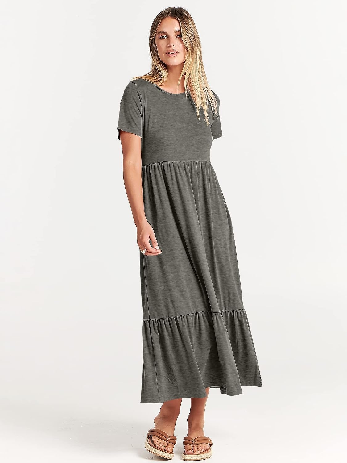 image:imageANRABESS Womens 2026 Summer Casual Short Sleeve Maxi Dress with PocketsGray