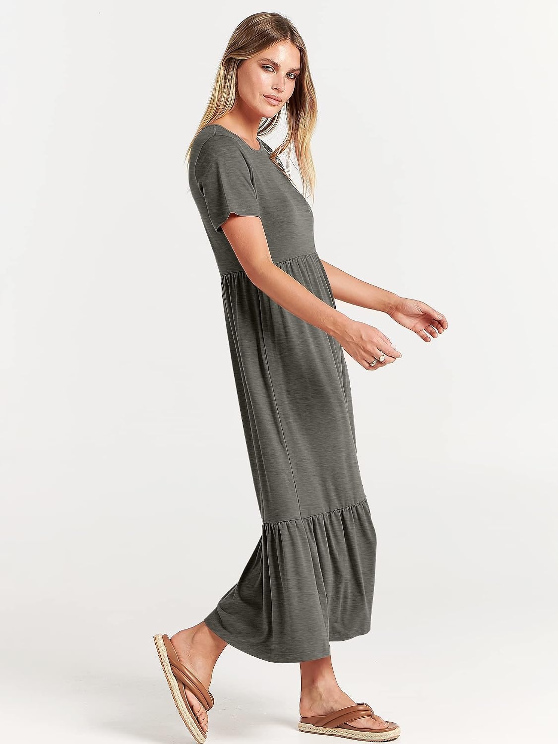 image:imageANRABESS Womens 2026 Summer Casual Short Sleeve Maxi Dress with PocketsGray