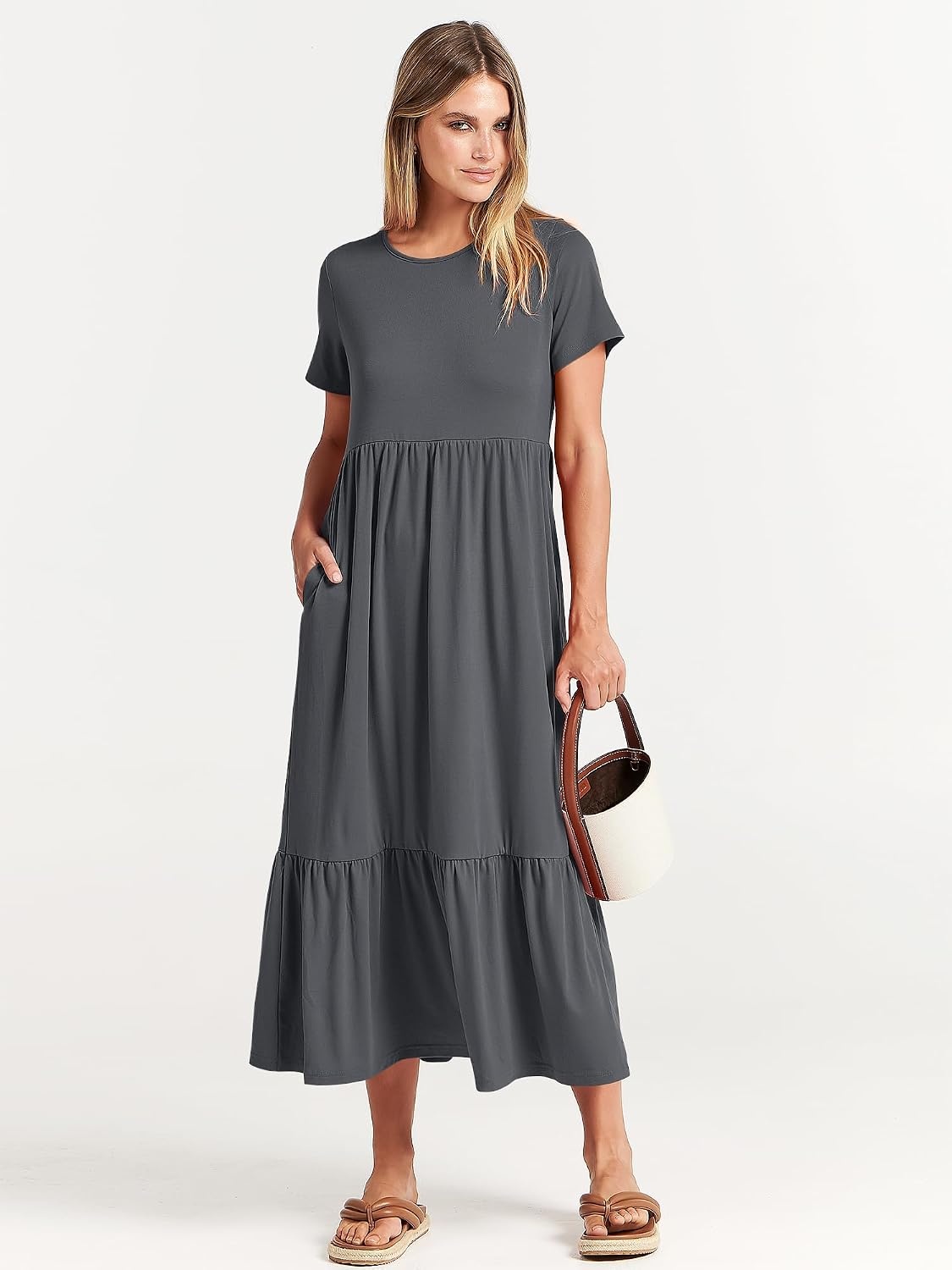 image:imageANRABESS Womens 2026 Summer Casual Short Sleeve Maxi Dress with PocketsGray Blue