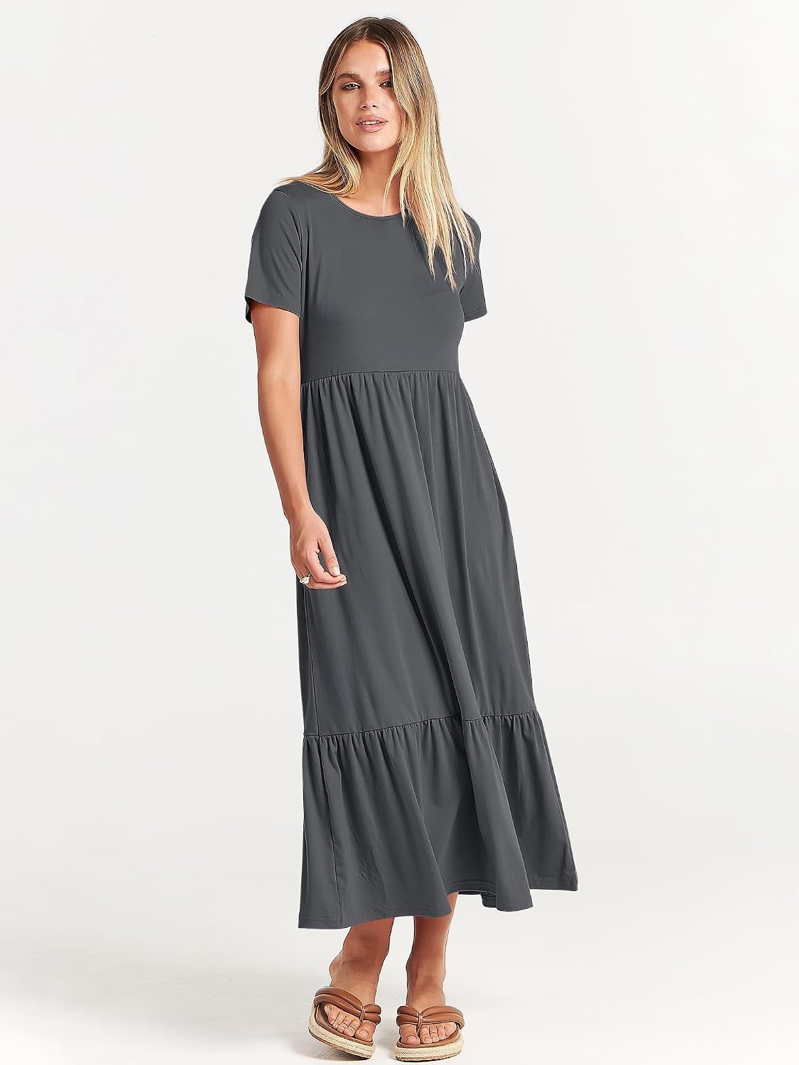 image:imageANRABESS Womens 2026 Summer Casual Short Sleeve Maxi Dress with PocketsGray Blue