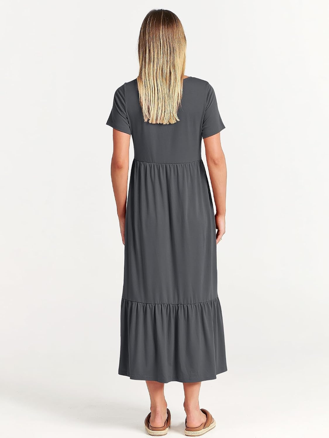 image:imageANRABESS Womens 2026 Summer Casual Short Sleeve Maxi Dress with PocketsGray Blue