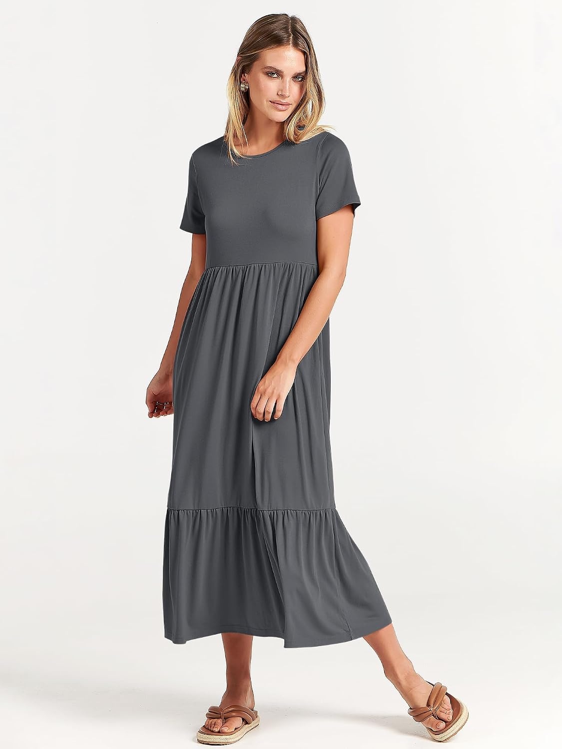 image:imageANRABESS Womens 2026 Summer Casual Short Sleeve Maxi Dress with PocketsGray Blue