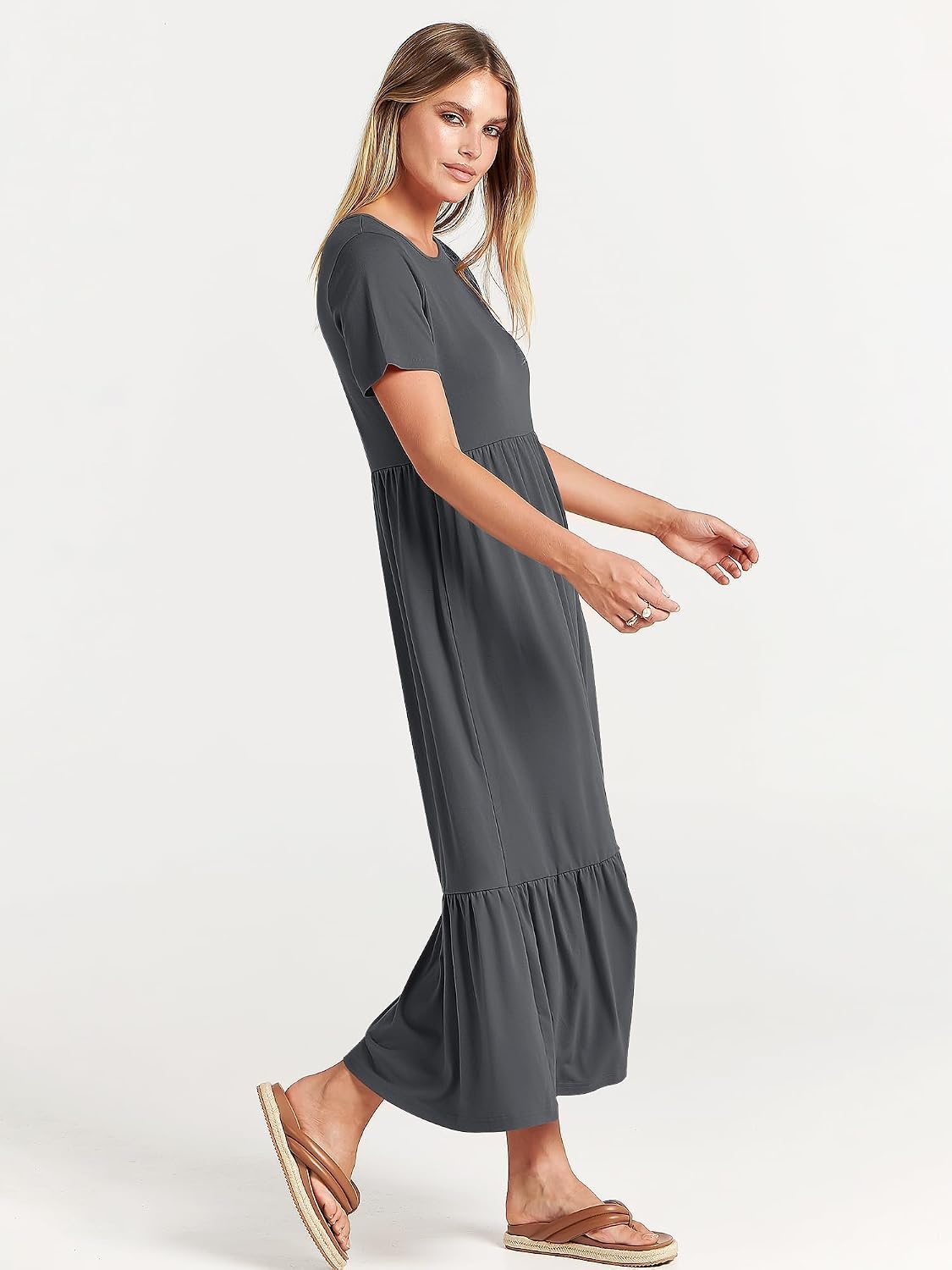image:imageANRABESS Womens 2026 Summer Casual Short Sleeve Maxi Dress with PocketsGray Blue