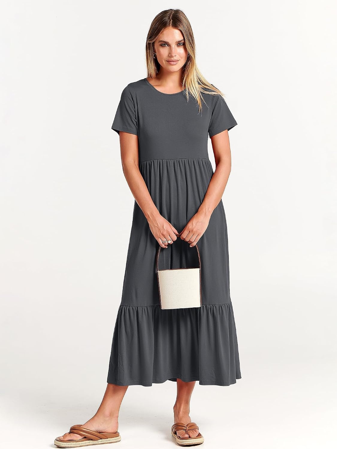 image:imageANRABESS Womens 2026 Summer Casual Short Sleeve Maxi Dress with PocketsGray Blue