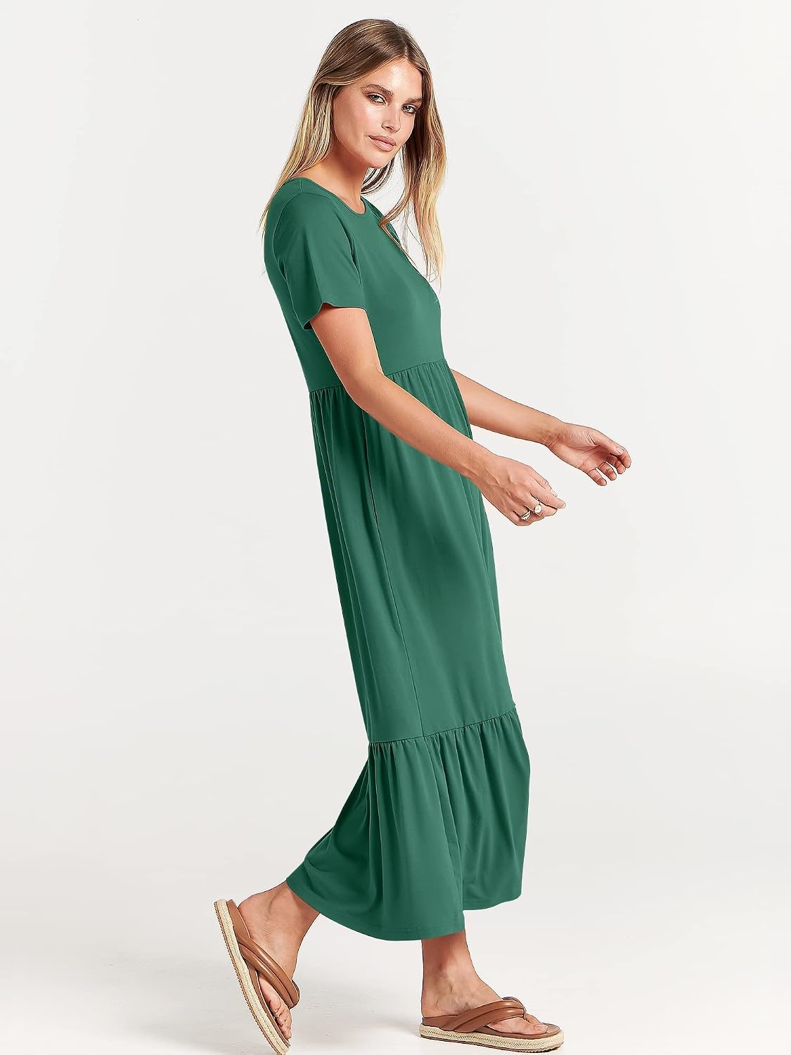 image:imageANRABESS Womens 2026 Summer Casual Short Sleeve Maxi Dress with PocketsGreen